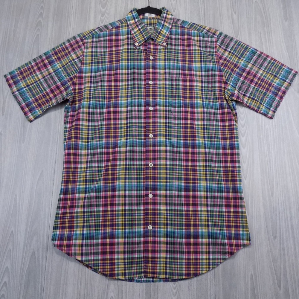 Peter Millar Plaid Shirt Mens M Multicolor Button Down Short Sleeve EUC
